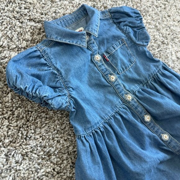 Levi's Bubble Short Sleeve Button Up Collared Denim Dress Girl's Size 2T - Picture 5 of 10